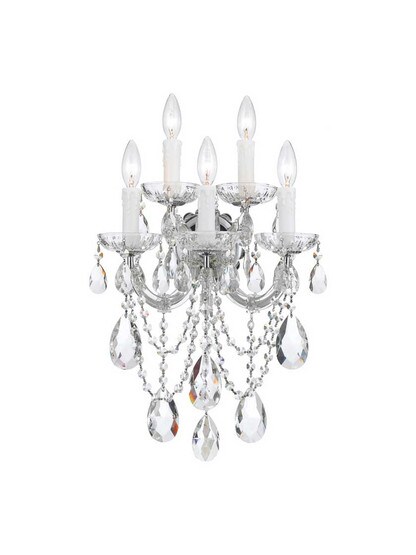 Maria Theresa Clear Crystal 5 Light Wall Mount in Polished Chrome.